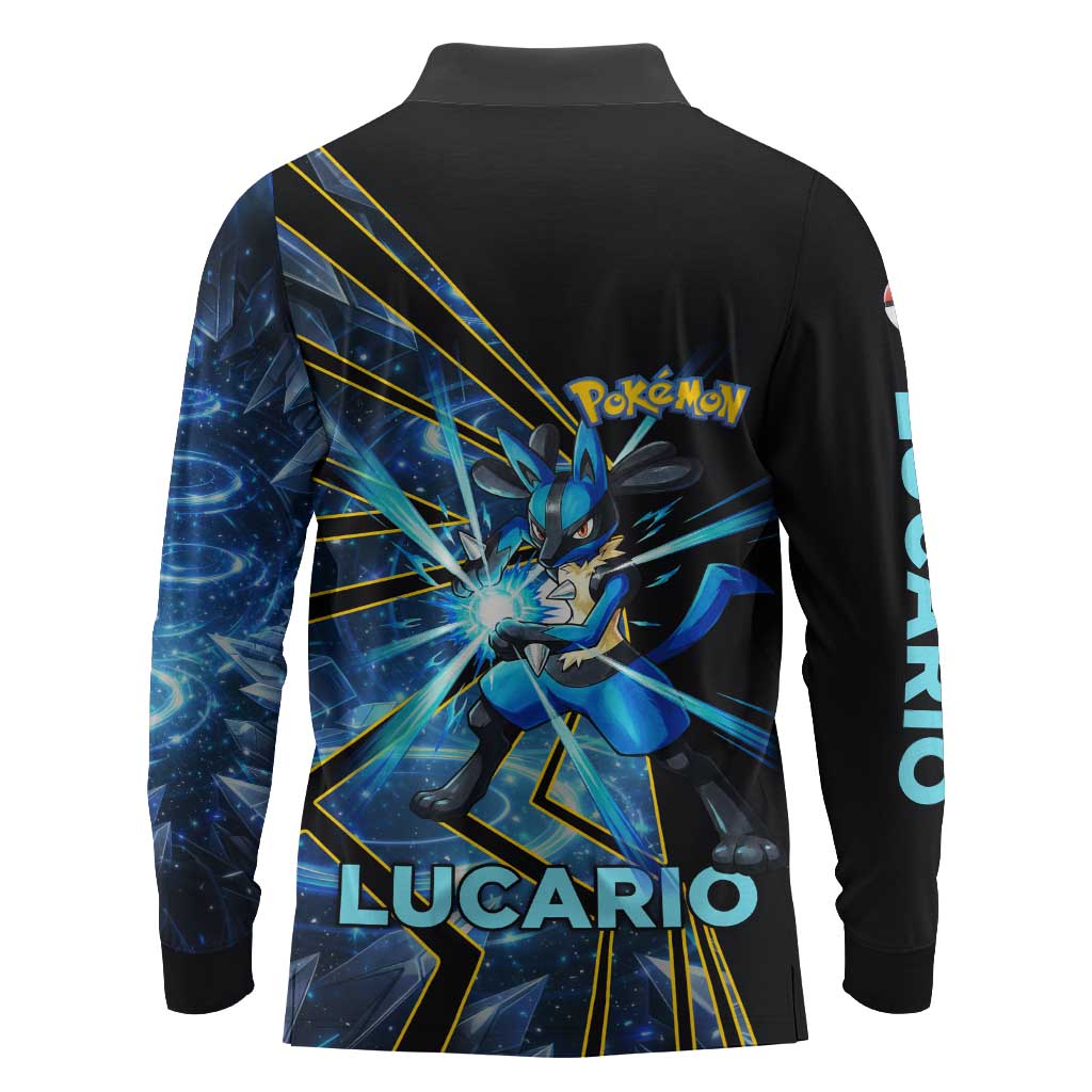 Lucario Poké Long Sleeve Polo Shirt Aura Blast Comic Style
