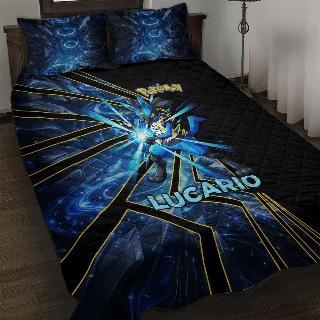 Lucario Poké Quilt Bed Set Aura Blast Comic Style