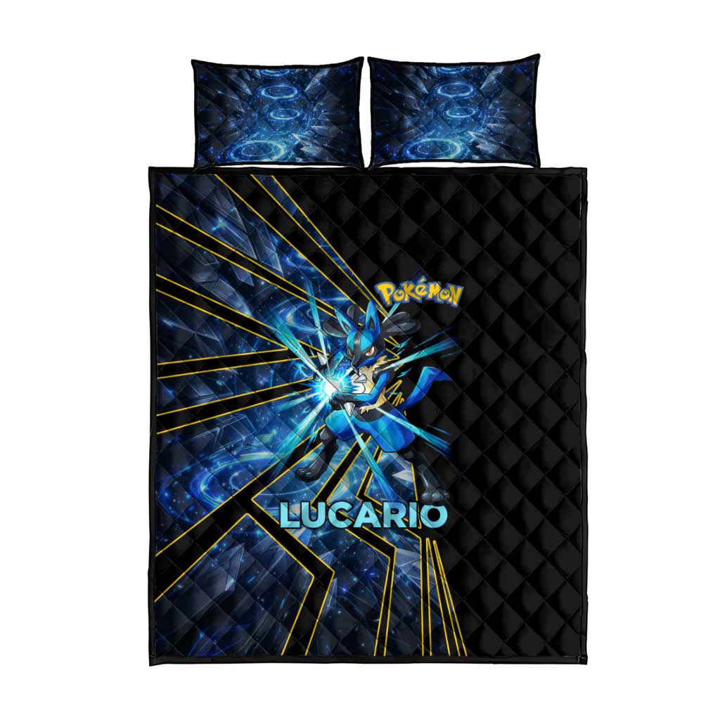 Lucario Poké Quilt Bed Set Aura Blast Comic Style
