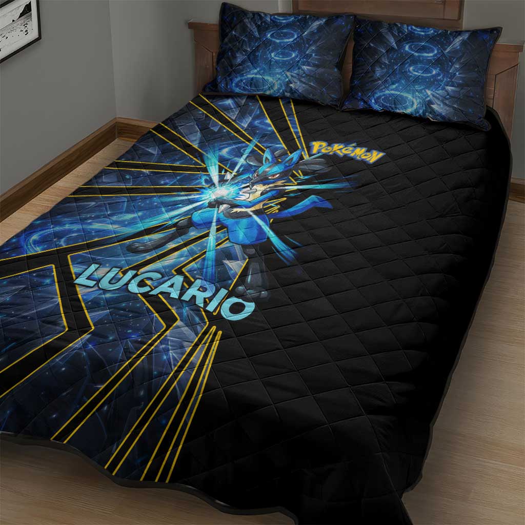 Lucario Poké Quilt Bed Set Aura Blast Comic Style