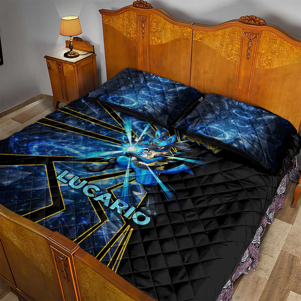 Lucario Poké Quilt Bed Set Aura Blast Comic Style