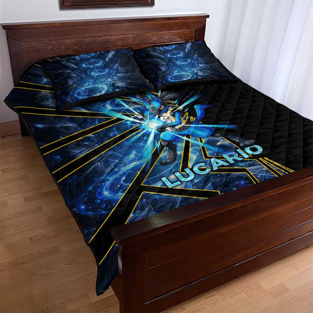 Lucario Poké Quilt Bed Set Aura Blast Comic Style