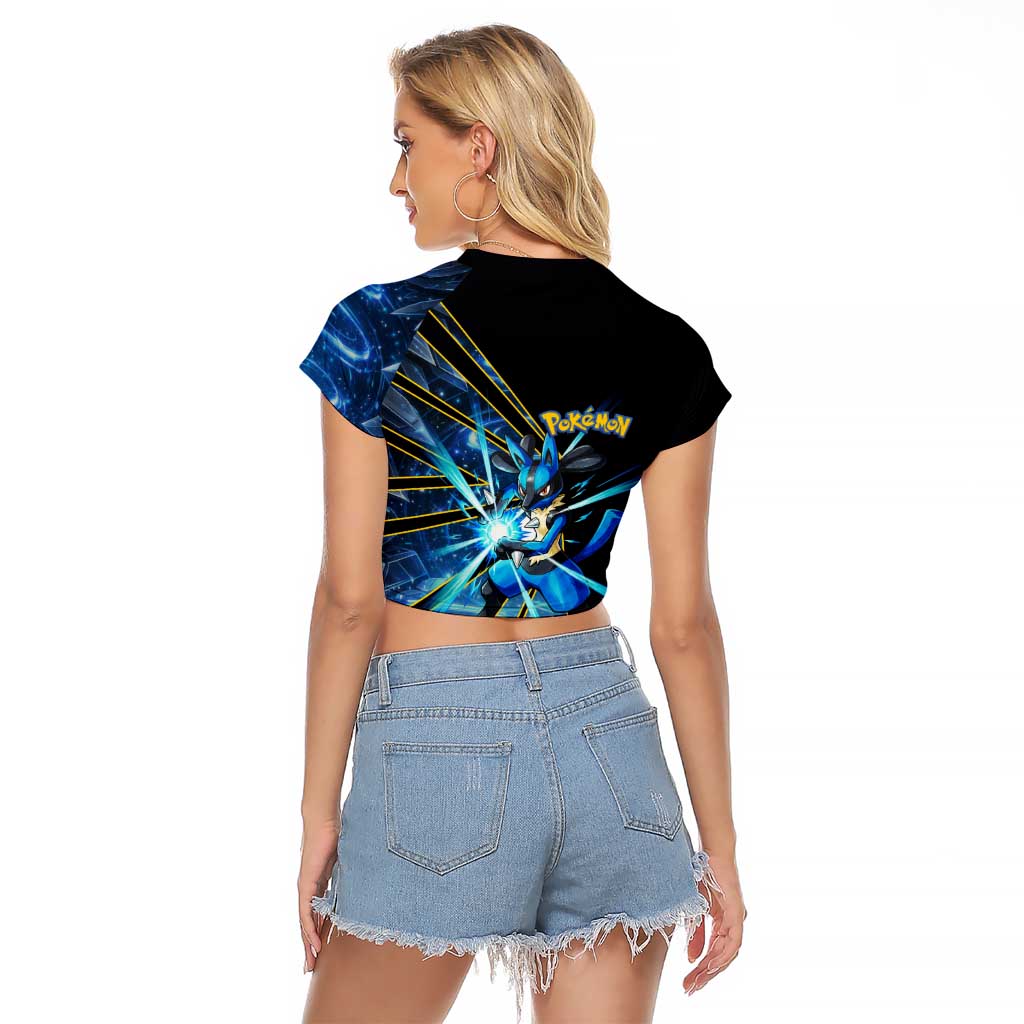 Lucario Poké Raglan Cropped T Shirt Aura Blast Comic Style