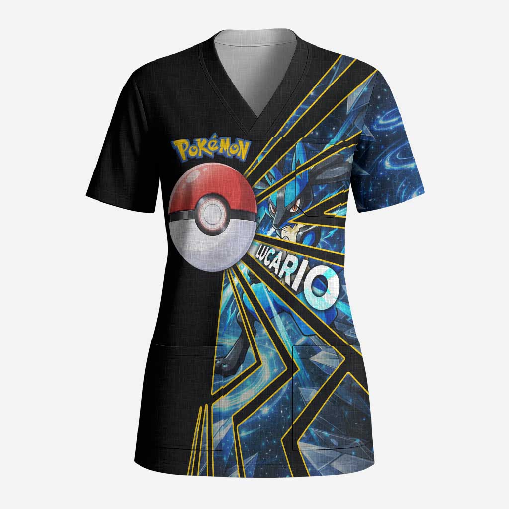 Lucario Poké Scrub Top Aura Blast Comic Style