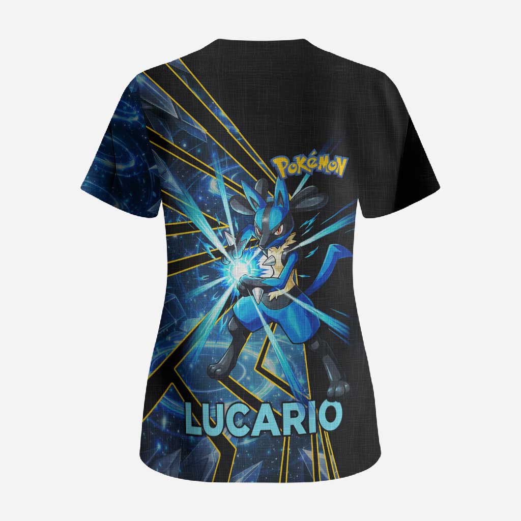 Lucario Poké Scrub Top Aura Blast Comic Style