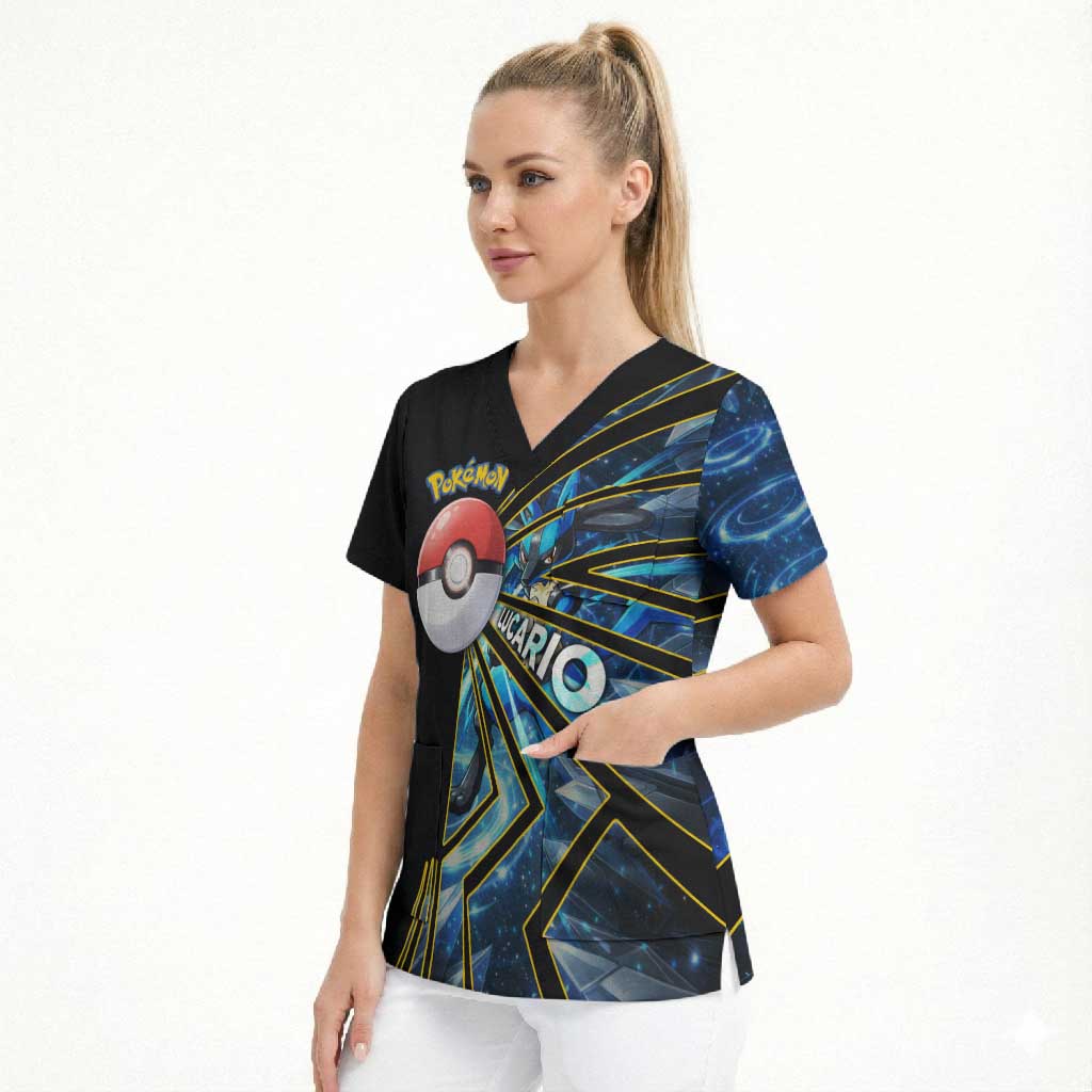 Lucario Poké Scrub Top Aura Blast Comic Style