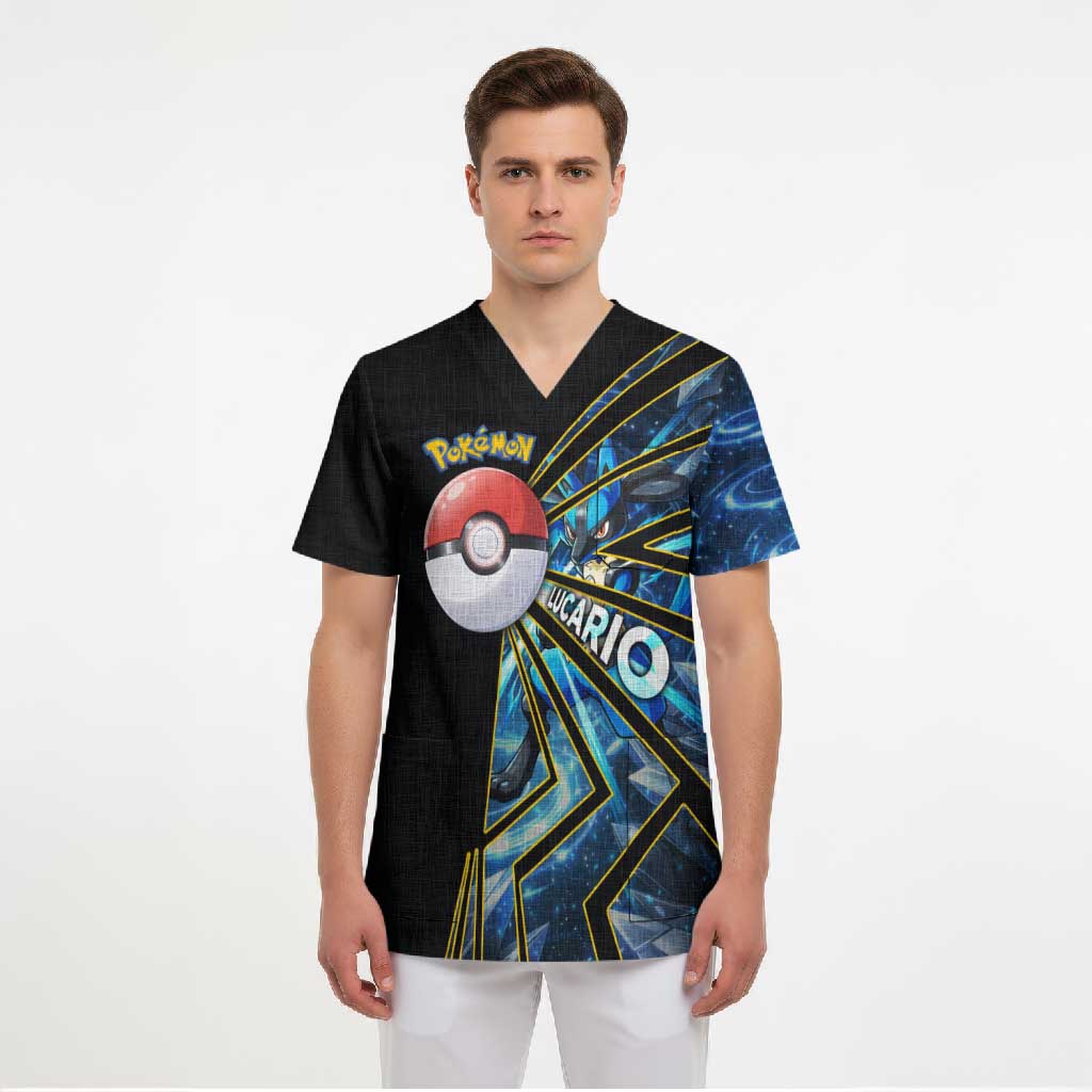 Lucario Poké Scrub Top Aura Blast Comic Style