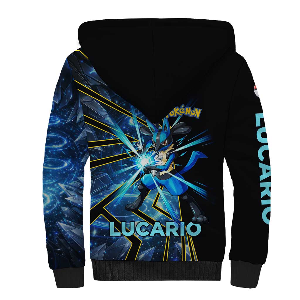 Lucario Poké Sherpa Hoodie Aura Blast Comic Style