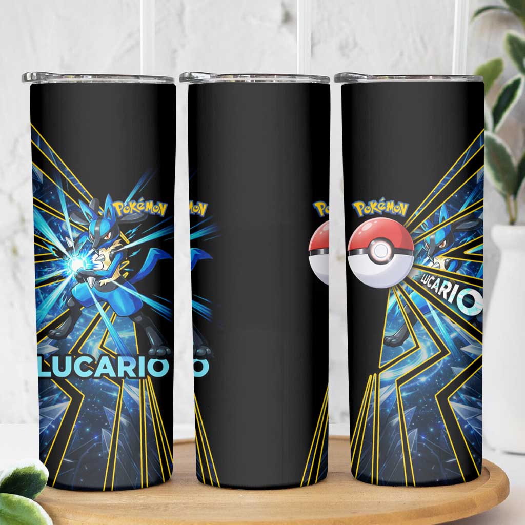 Lucario Poké Skinny Tumbler Aura Blast Comic Style