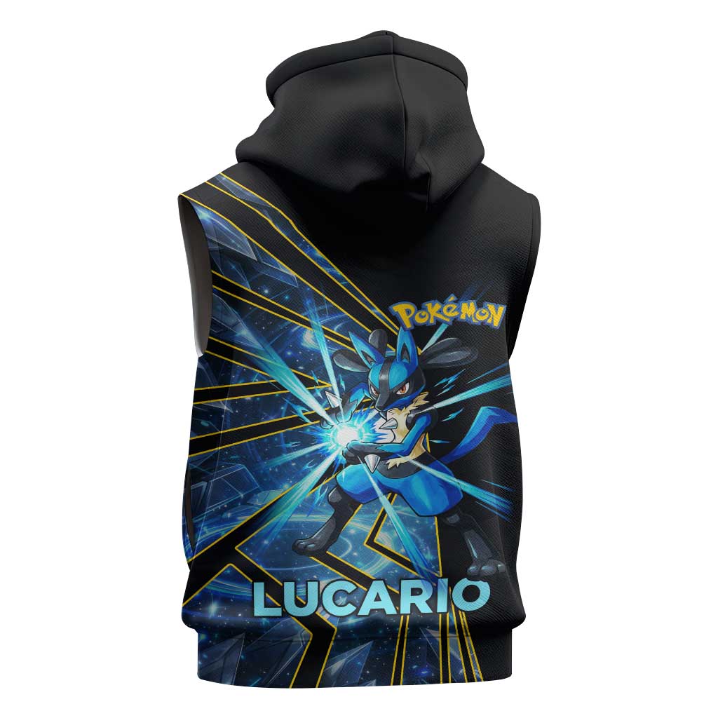 Lucario Poké Sleeveless Hoodie Aura Blast Comic Style