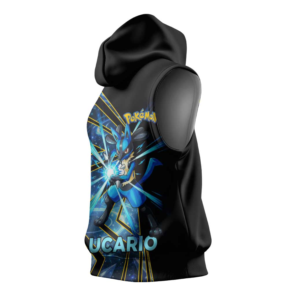 Lucario Poké Sleeveless Hoodie Aura Blast Comic Style