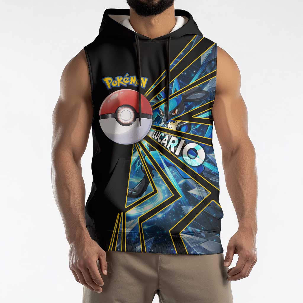 Lucario Poké Sleeveless Hoodie Aura Blast Comic Style