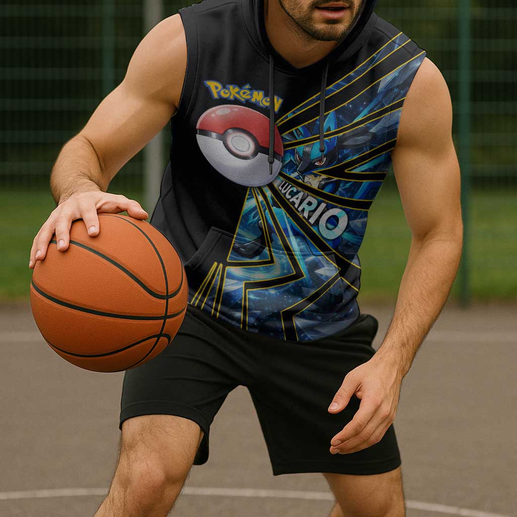 Lucario Poké Sleeveless Hoodie Aura Blast Comic Style