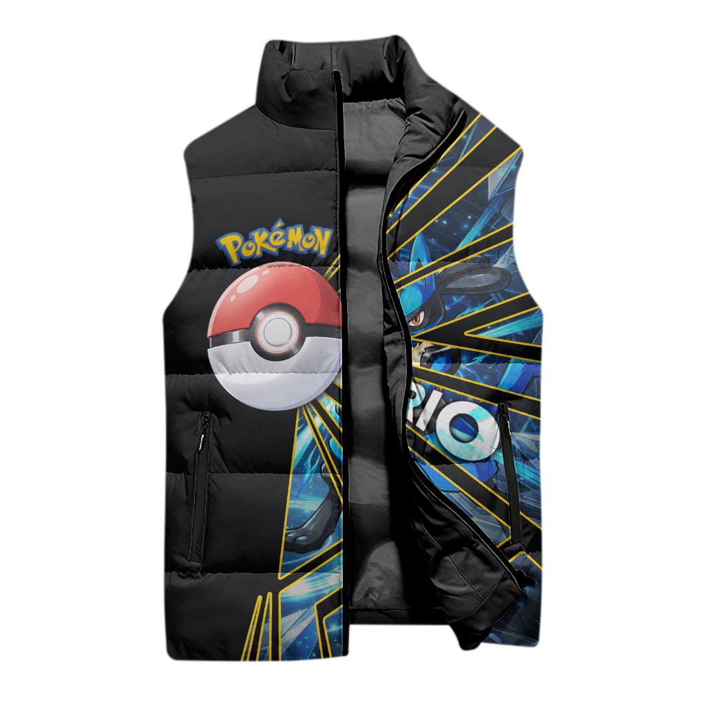 Lucario Poké Sleeveless Puffer Jacket Aura Blast Comic Style