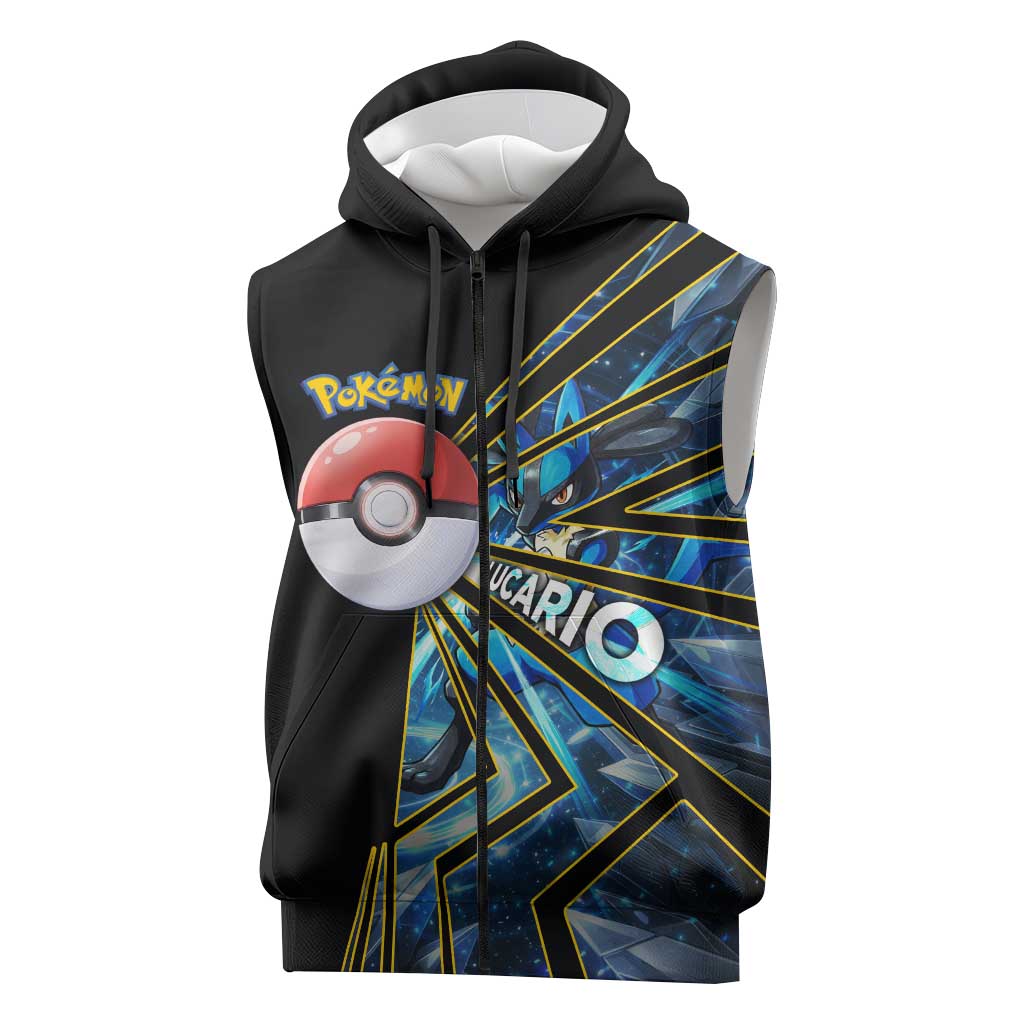Lucario Poké Sleeveless Zip Hoodie Aura Blast Comic Style