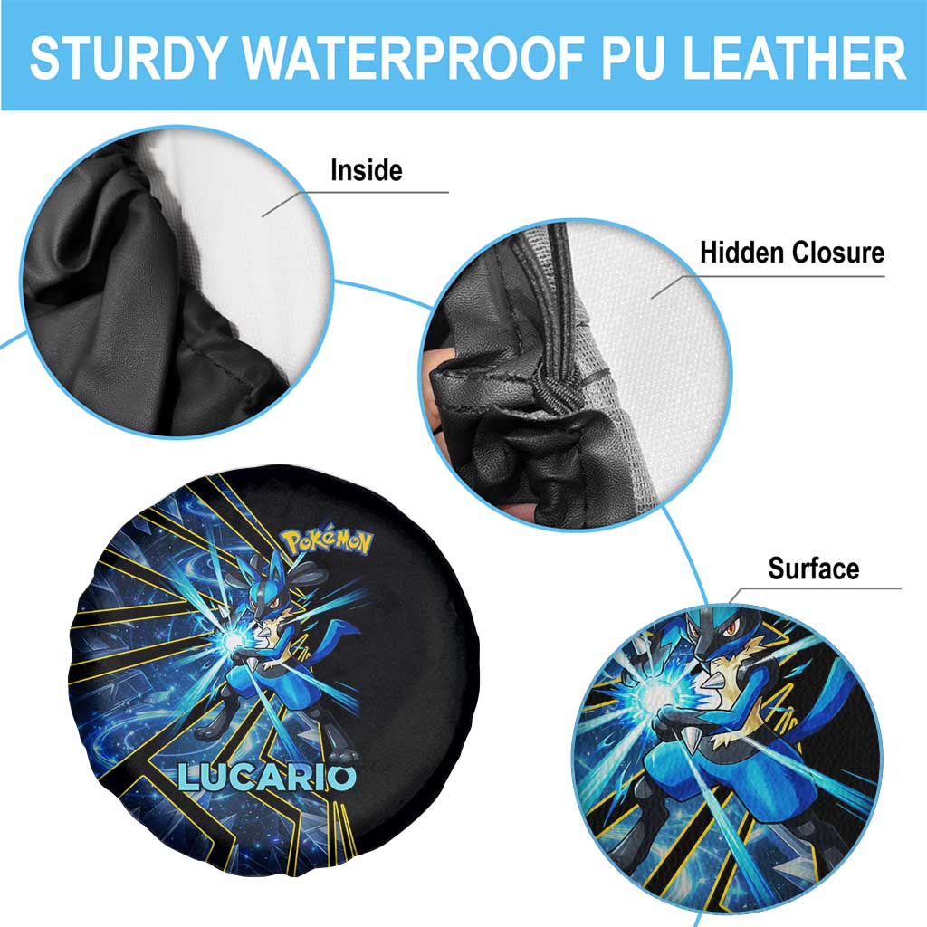 Lucario Poké Spare Tire Cover Aura Blast Comic Style