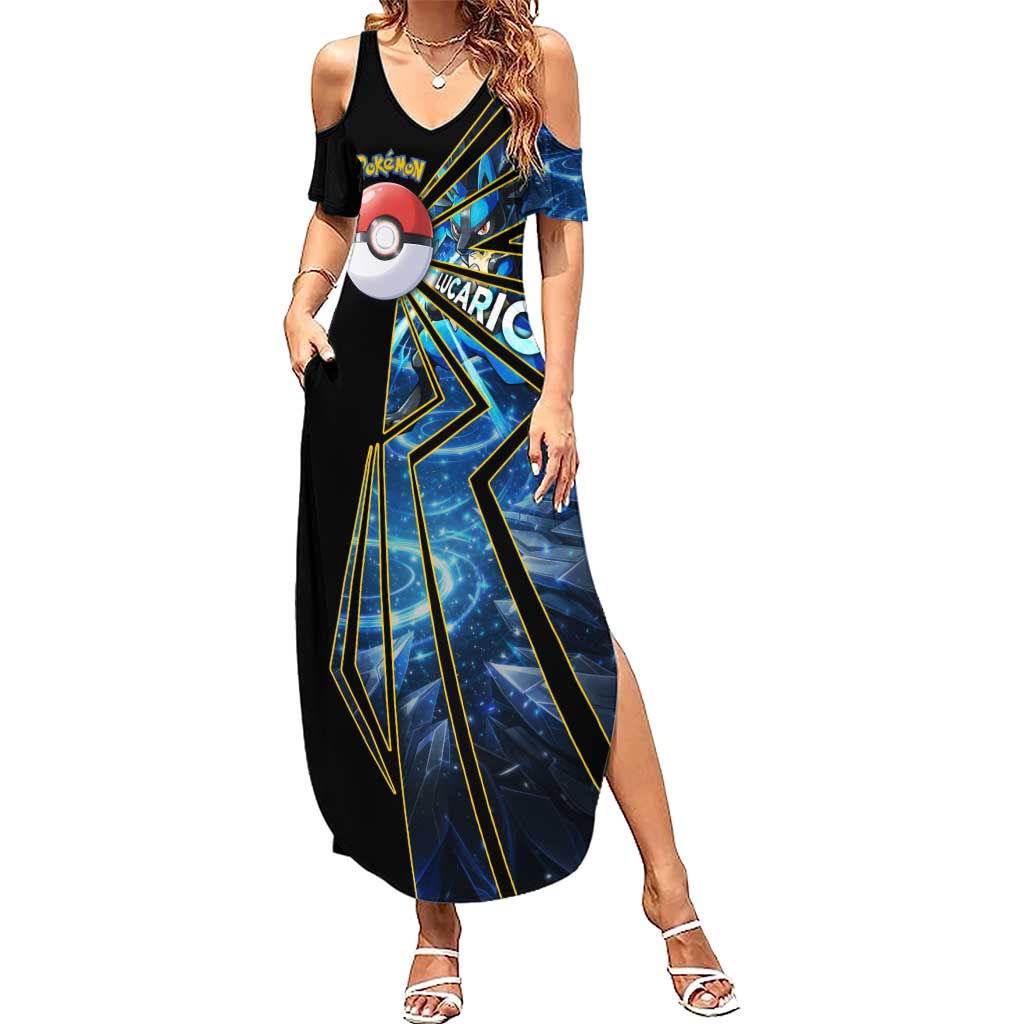 Lucario Poké Summer Maxi Dress Aura Blast Comic Style