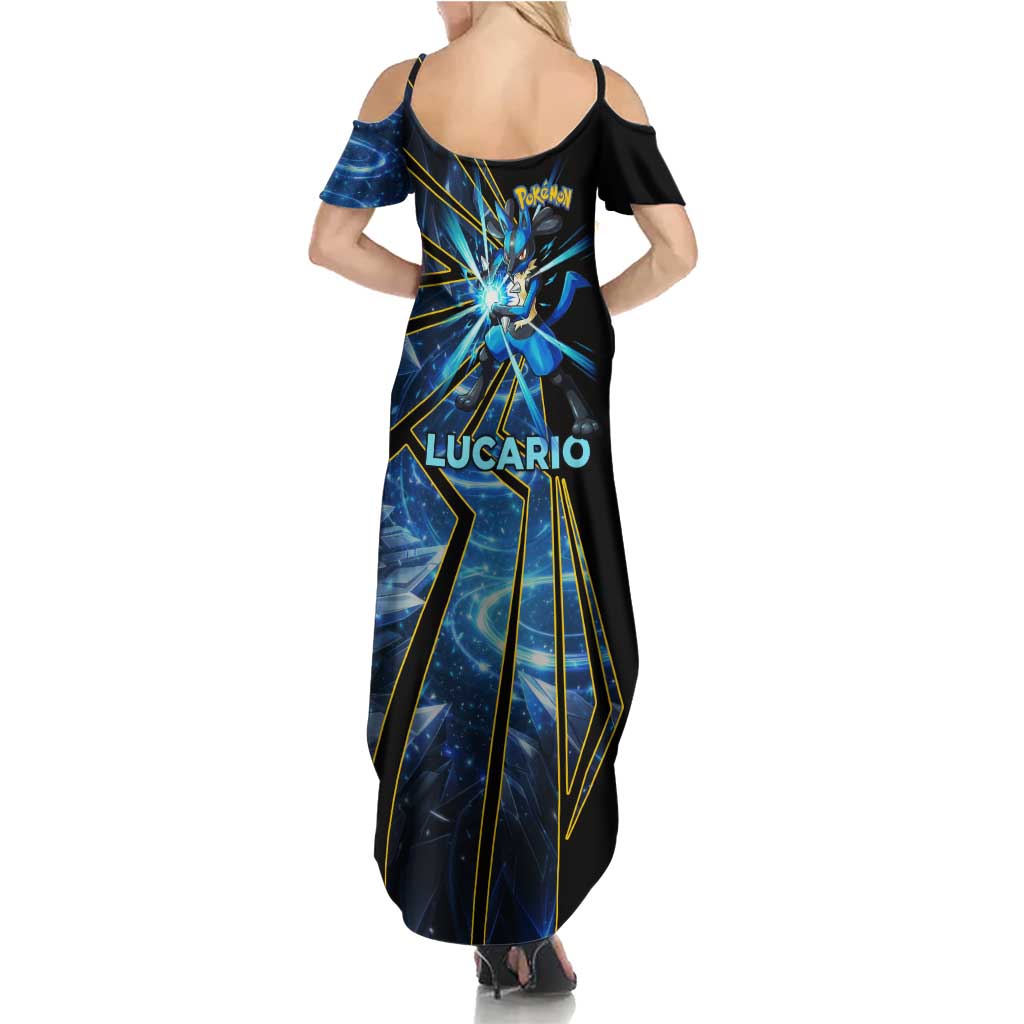 Lucario Poké Summer Maxi Dress Aura Blast Comic Style