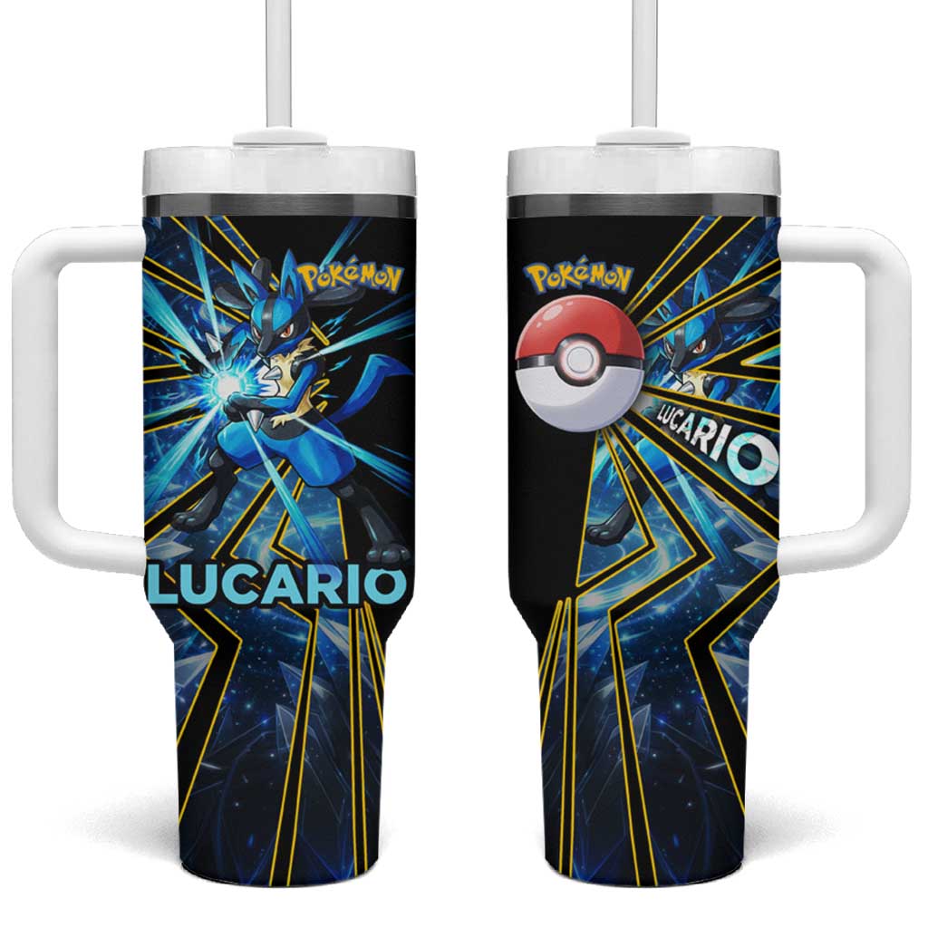 Lucario Poké Tumbler With Handle Aura Blast Comic Style