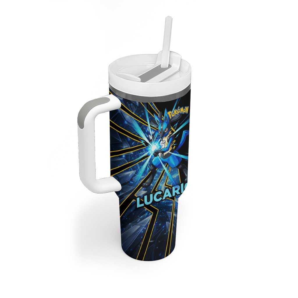 Lucario Poké Tumbler With Handle Aura Blast Comic Style