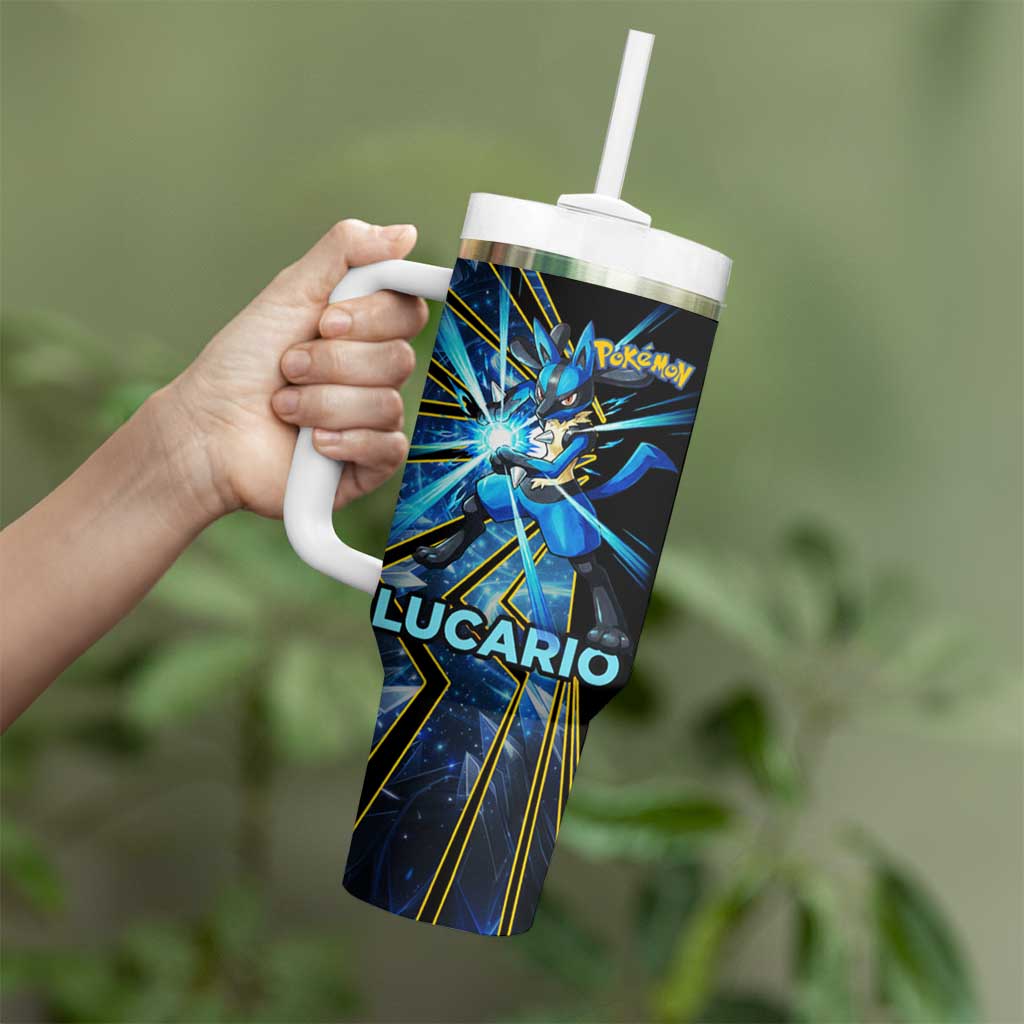 Lucario Poké Tumbler With Handle Aura Blast Comic Style