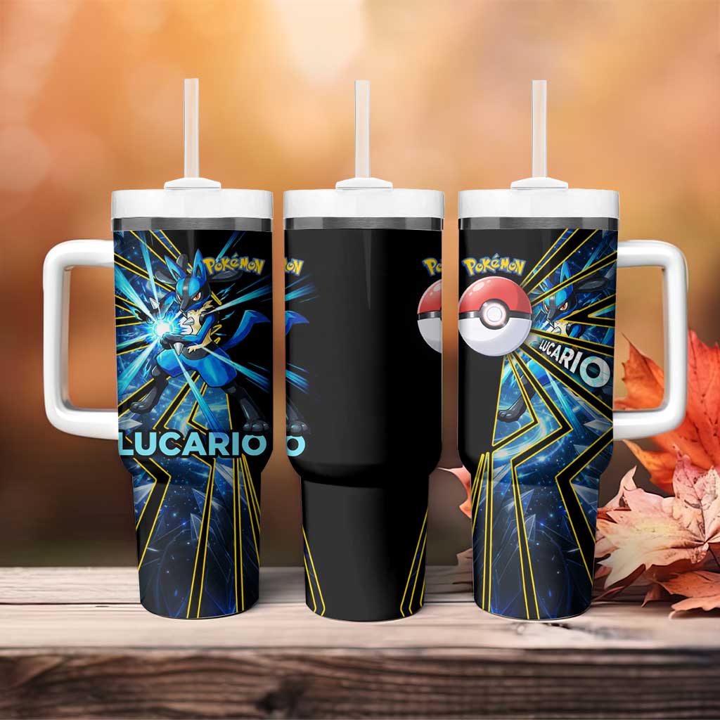 Lucario Poké Tumbler With Handle Aura Blast Comic Style