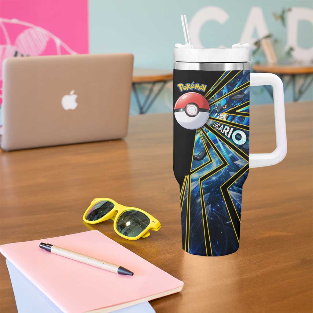 Lucario Poké Tumbler With Handle Aura Blast Comic Style