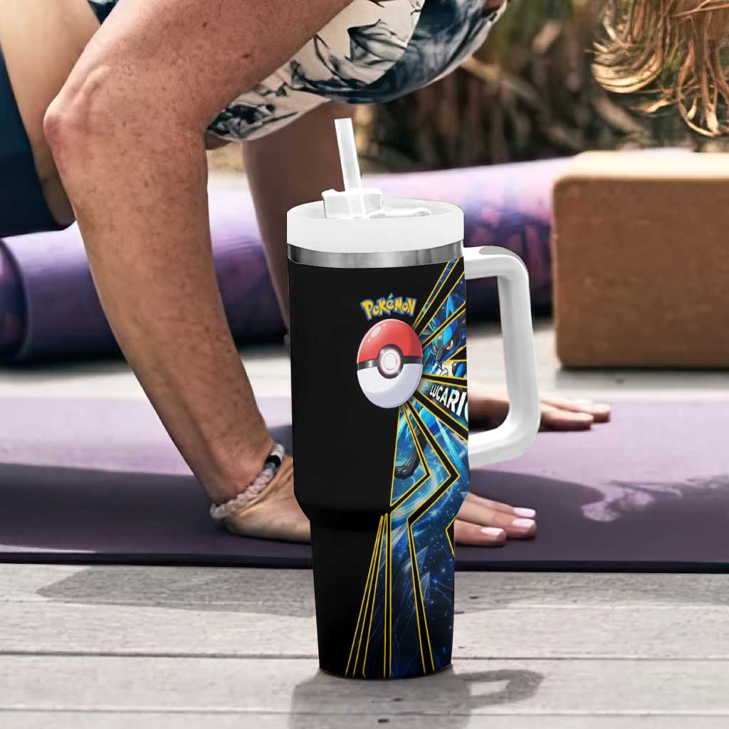 Lucario Poké Tumbler With Handle Aura Blast Comic Style
