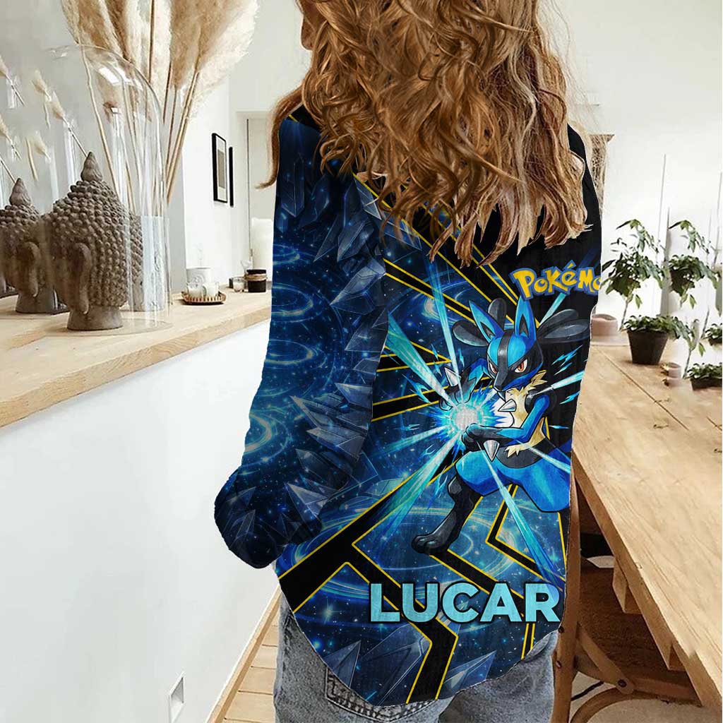 Lucario Poké Women Casual Shirt Aura Blast Comic Style
