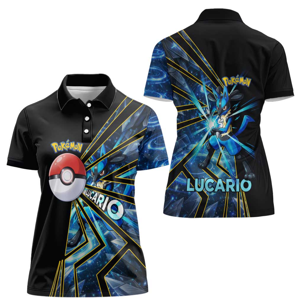 Lucario Poké Women Polo Shirt Aura Blast Comic Style