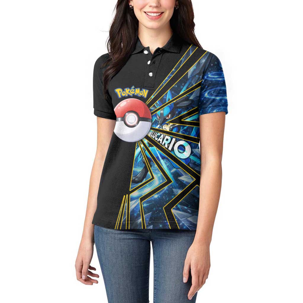 Lucario Poké Women Polo Shirt Aura Blast Comic Style