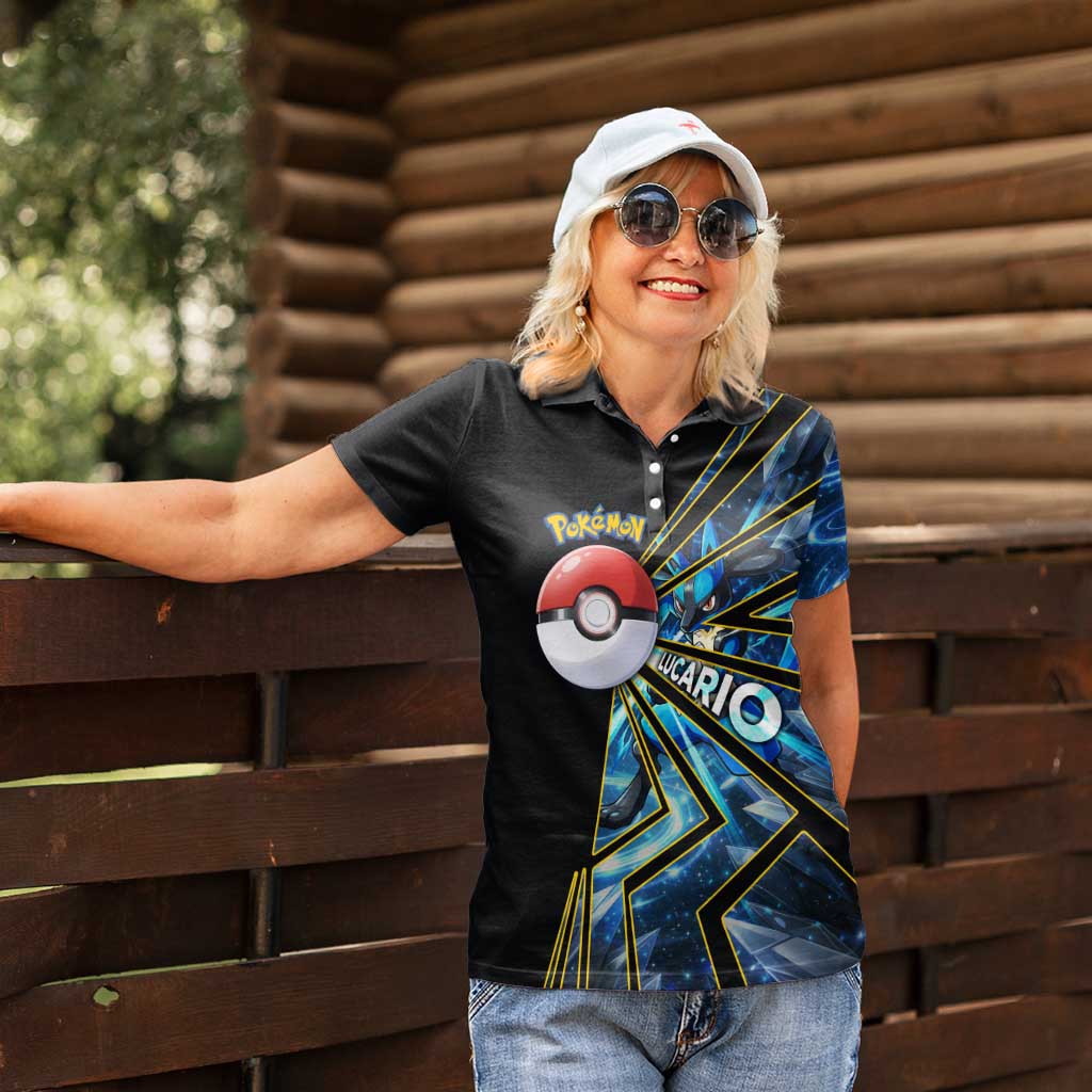 Lucario Poké Women Polo Shirt Aura Blast Comic Style