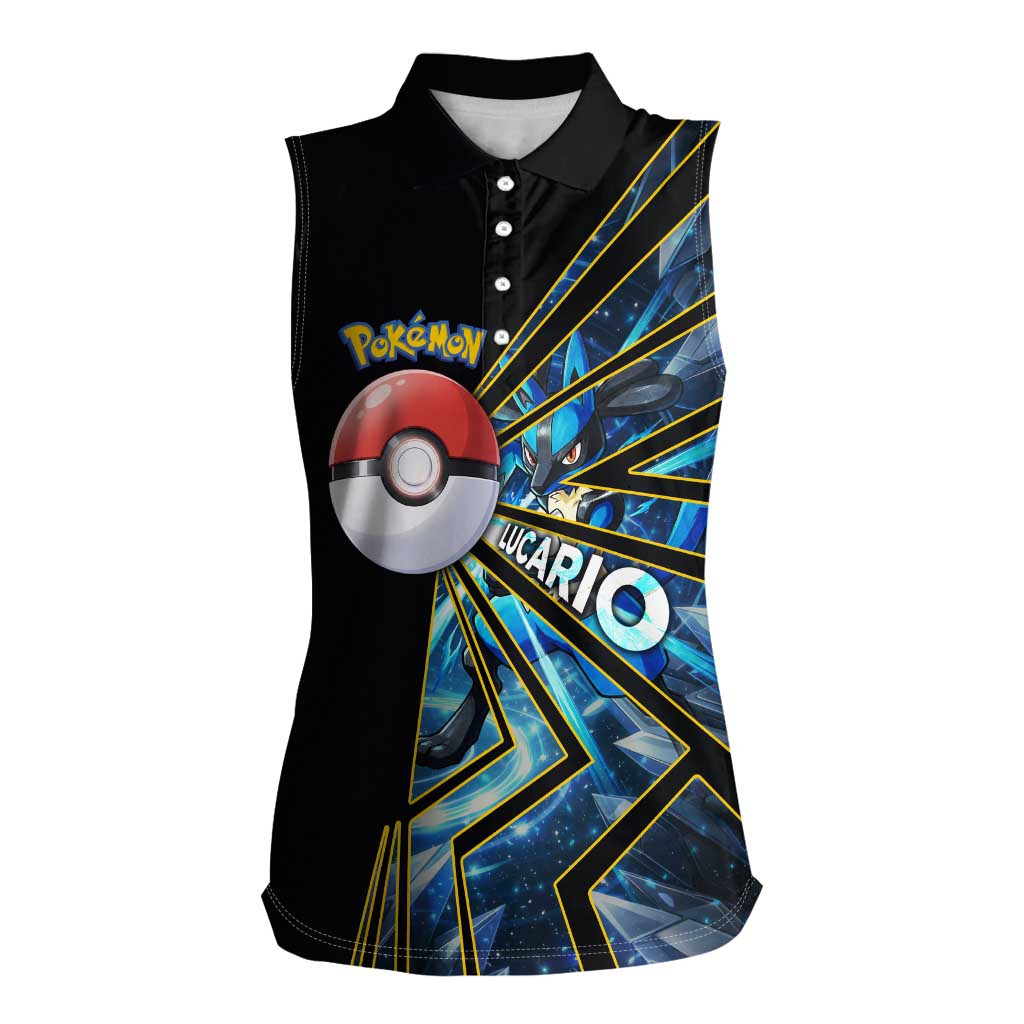 Lucario Poké Women Sleeveless Polo Shirt Aura Blast Comic Style