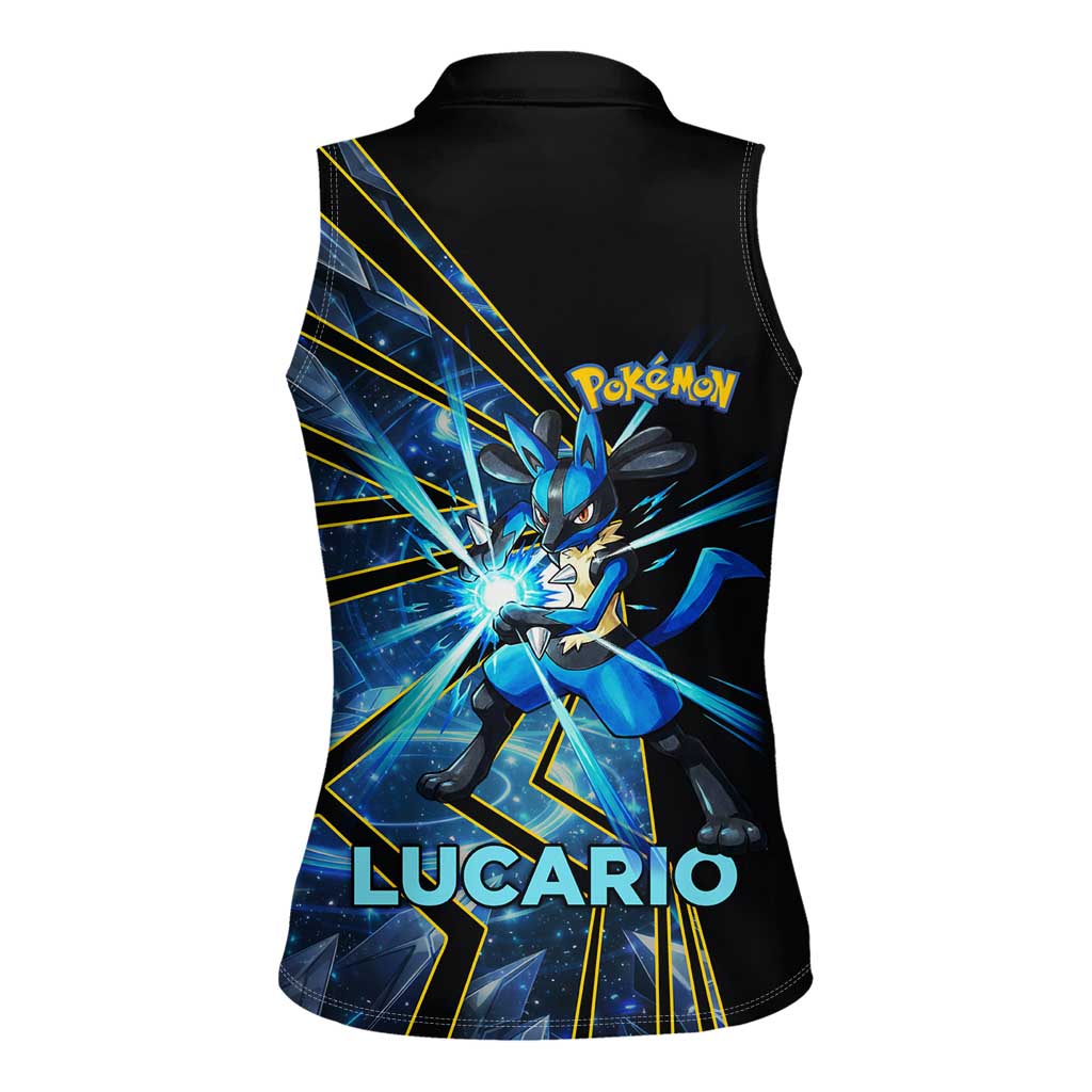 Lucario Poké Women Sleeveless Polo Shirt Aura Blast Comic Style