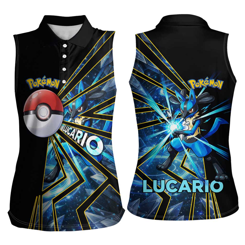 Lucario Poké Women Sleeveless Polo Shirt Aura Blast Comic Style
