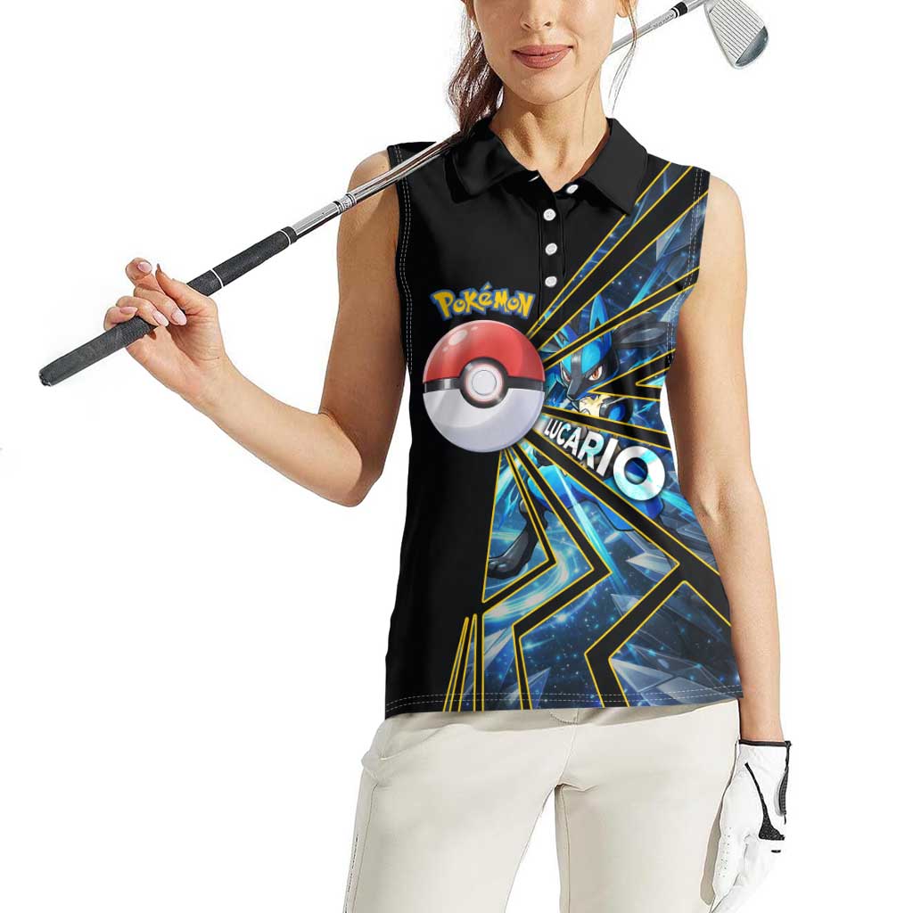 Lucario Poké Women Sleeveless Polo Shirt Aura Blast Comic Style