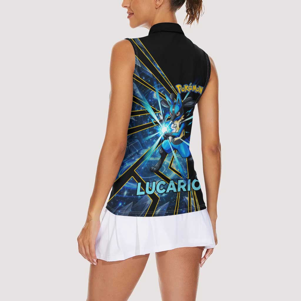 Lucario Poké Women Sleeveless Polo Shirt Aura Blast Comic Style