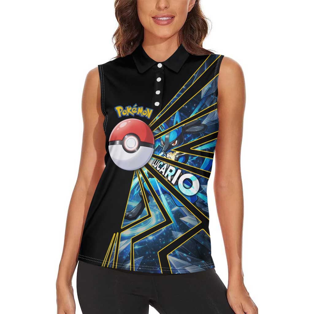 Lucario Poké Women Sleeveless Polo Shirt Aura Blast Comic Style