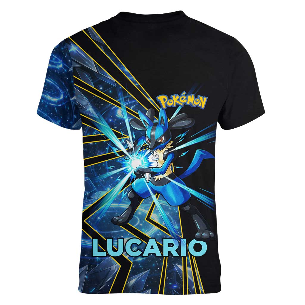Lucario Poké Women V-Neck T-Shirt Aura Blast Comic Style