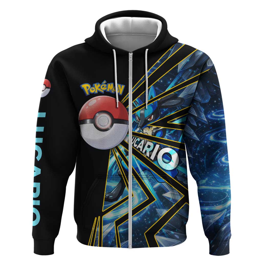Lucario Poké Zip Hoodie Aura Blast Comic Style