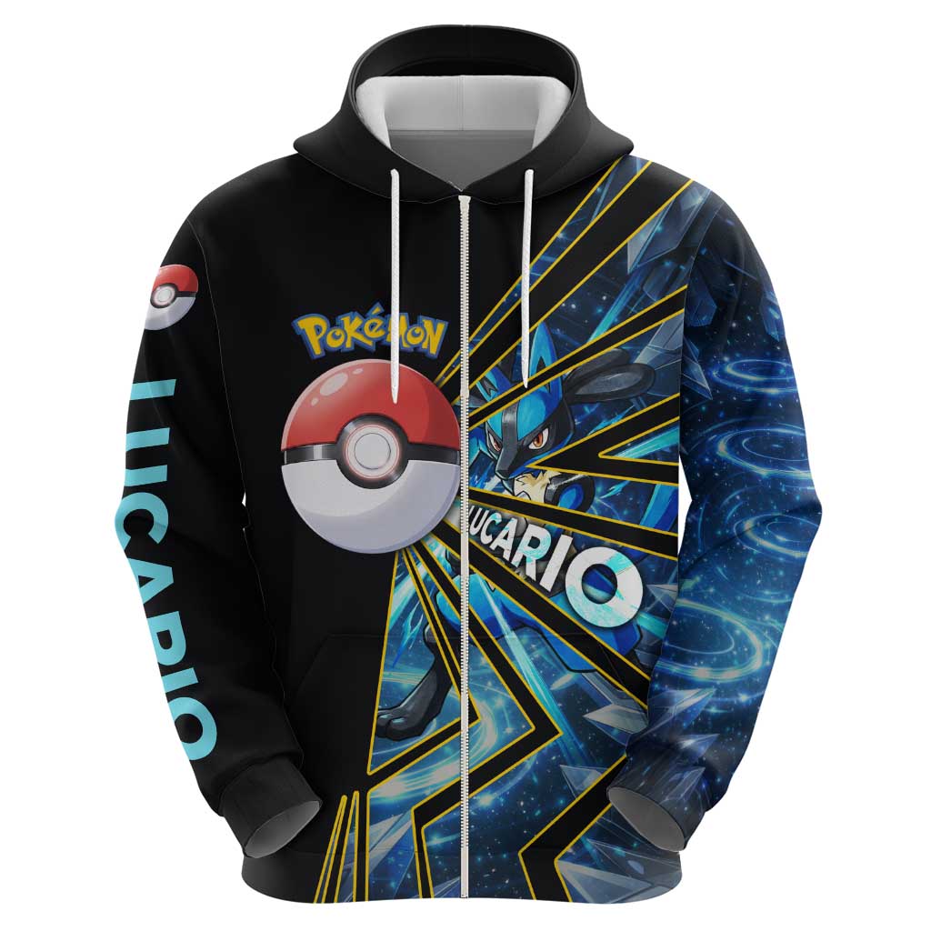 Lucario Poké Zip Hoodie Aura Blast Comic Style