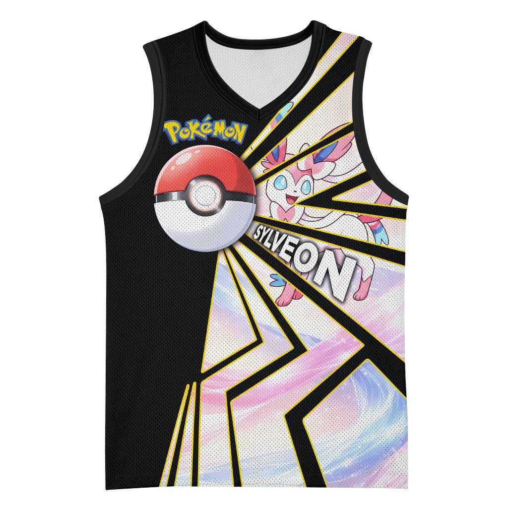 Sylveon Poké Basketball Jersey Pastel Ribbon Comic Style