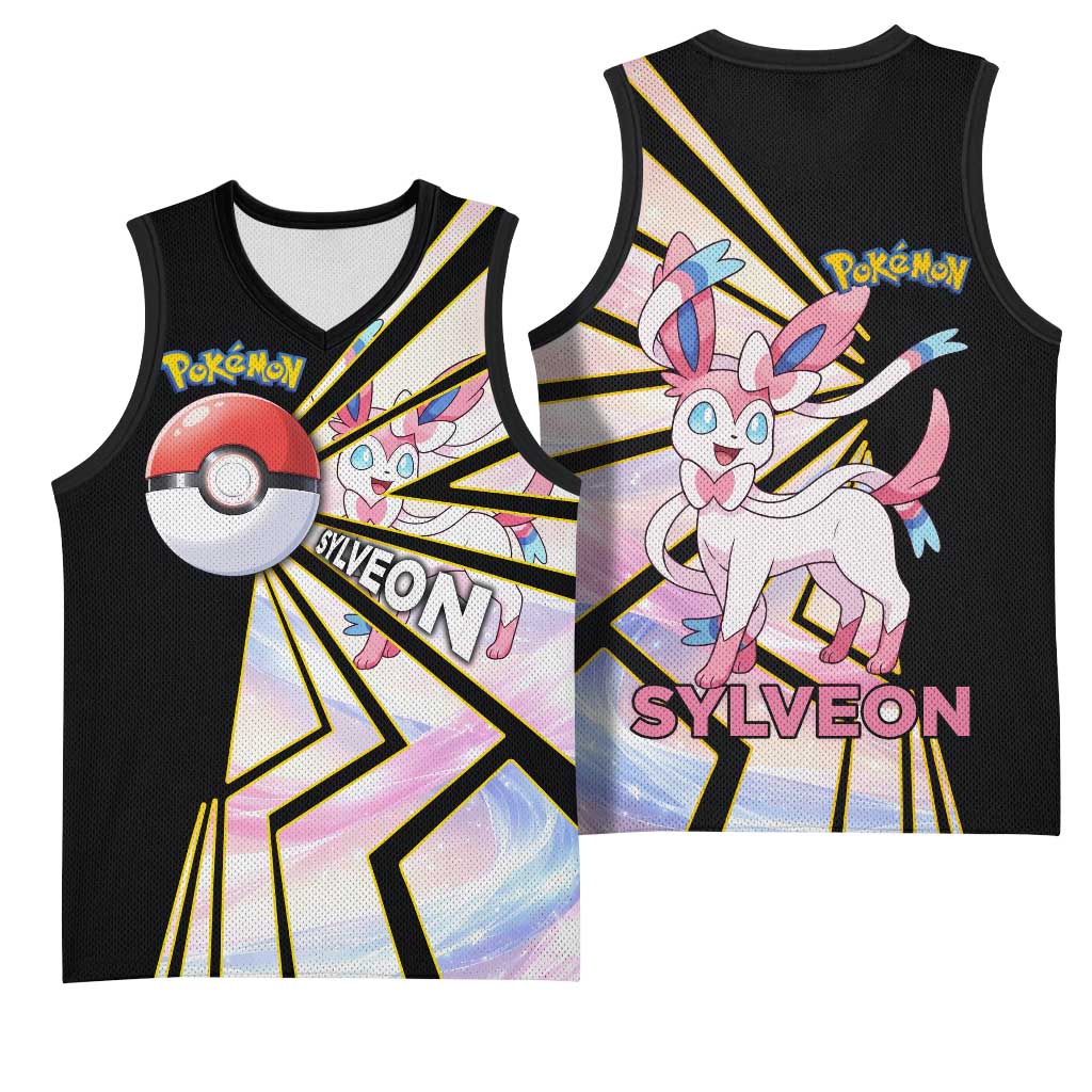 Sylveon Poké Basketball Jersey Pastel Ribbon Comic Style