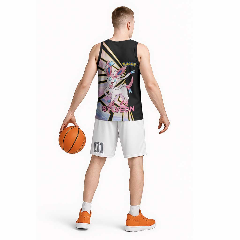 Sylveon Poké Basketball Jersey Pastel Ribbon Comic Style