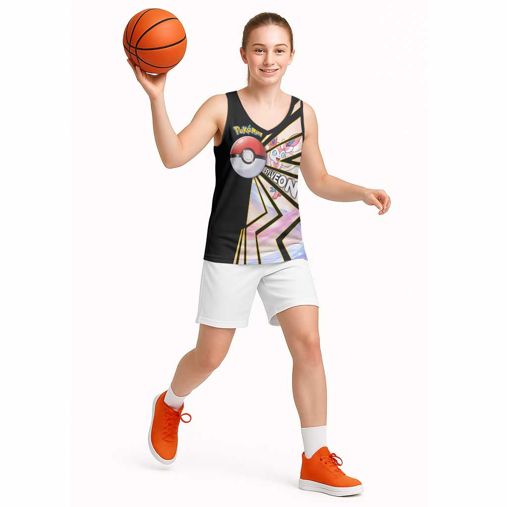 Sylveon Poké Basketball Jersey Pastel Ribbon Comic Style