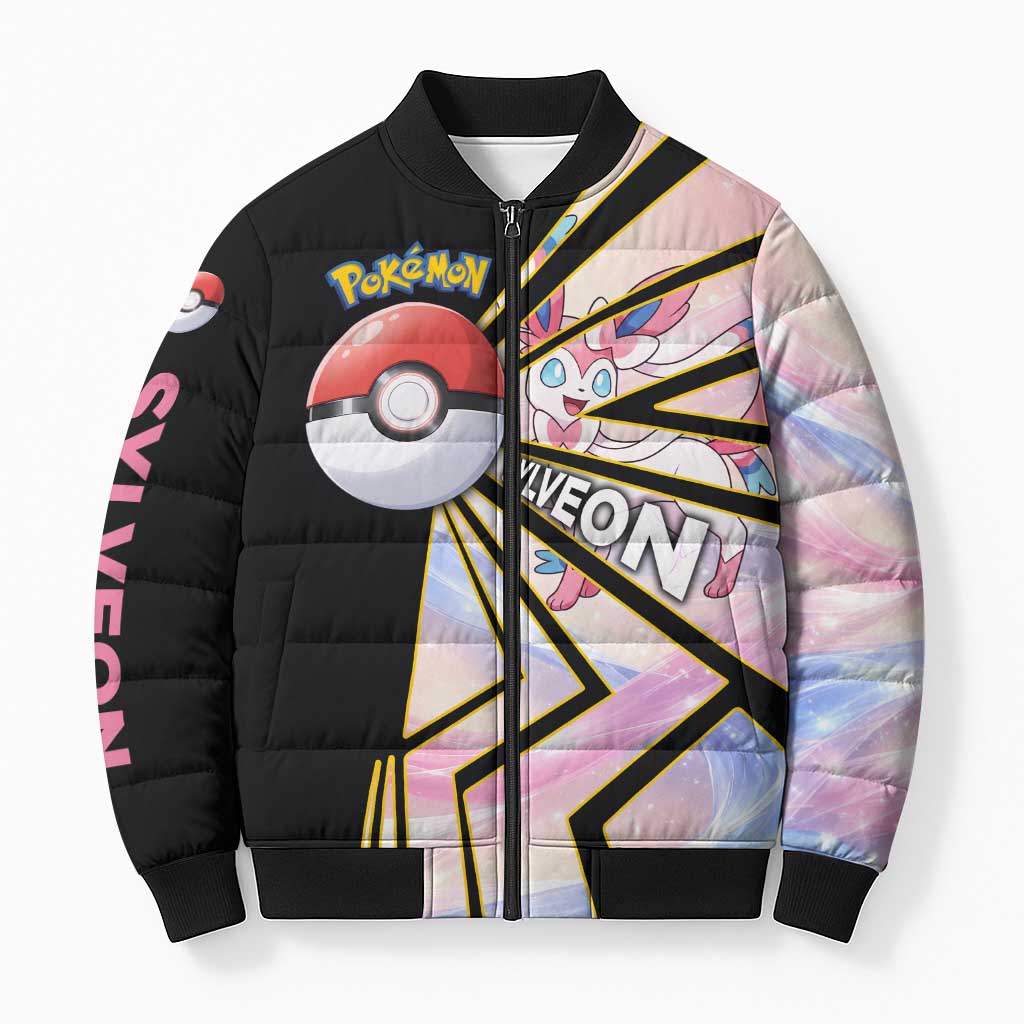Sylveon Poké Bomber Puffer Jacket Pastel Ribbon Comic Style