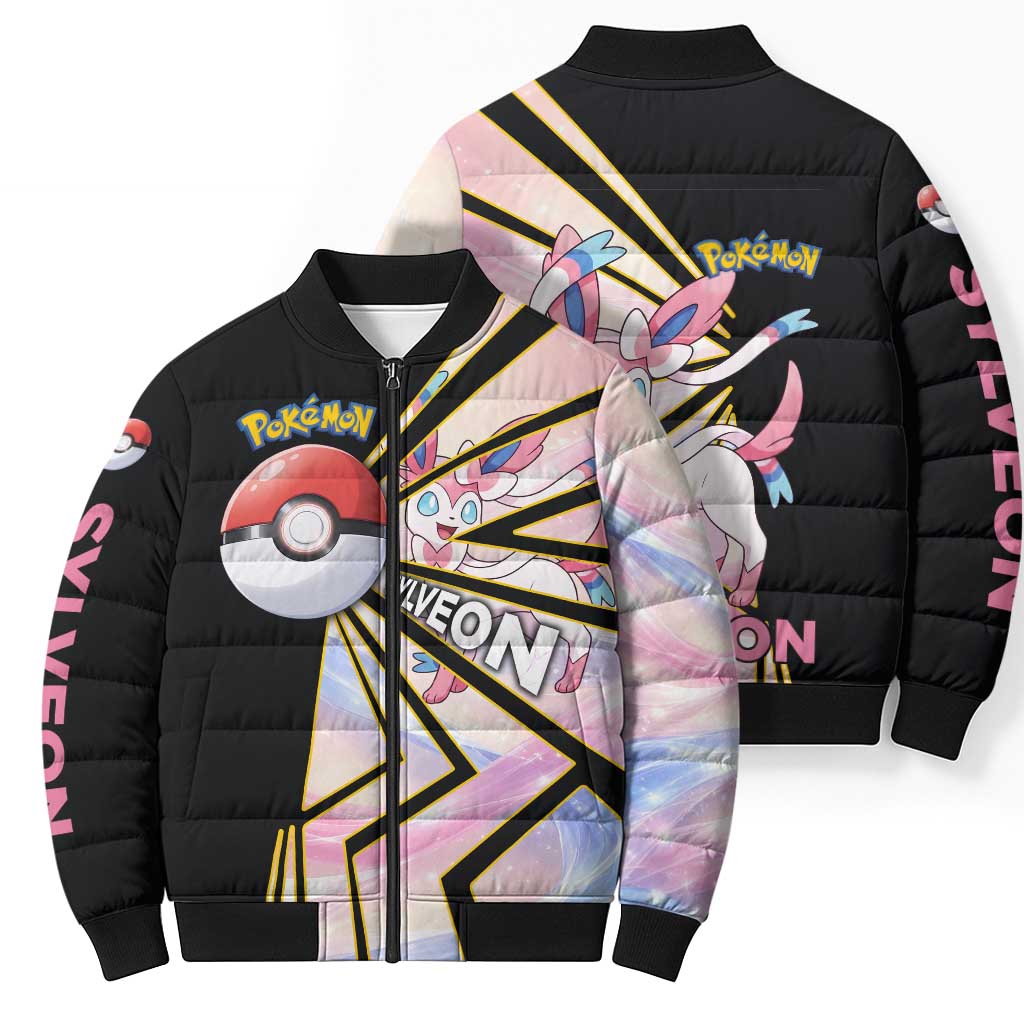 Sylveon Poké Bomber Puffer Jacket Pastel Ribbon Comic Style
