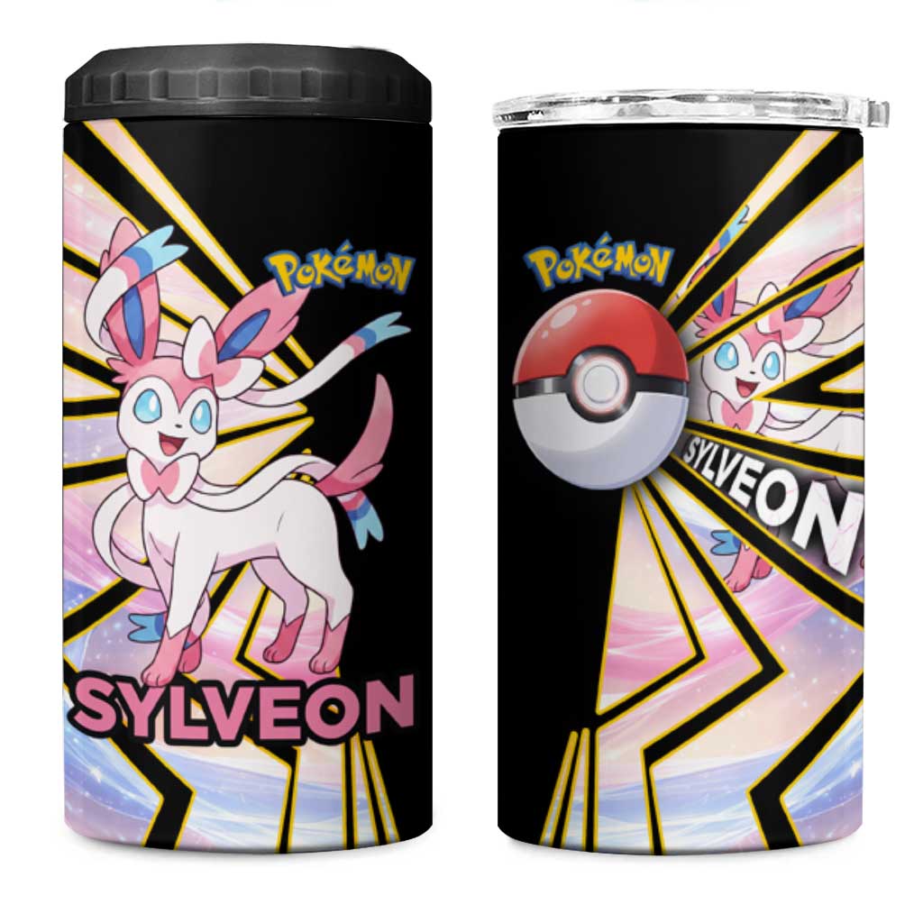 Sylveon Poké 4 in 1 Can Cooler Tumbler Pastel Ribbon Comic Style