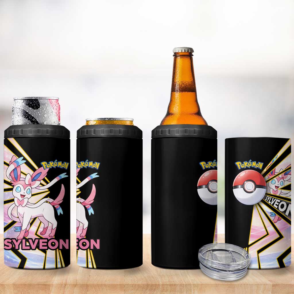 Sylveon Poké 4 in 1 Can Cooler Tumbler Pastel Ribbon Comic Style