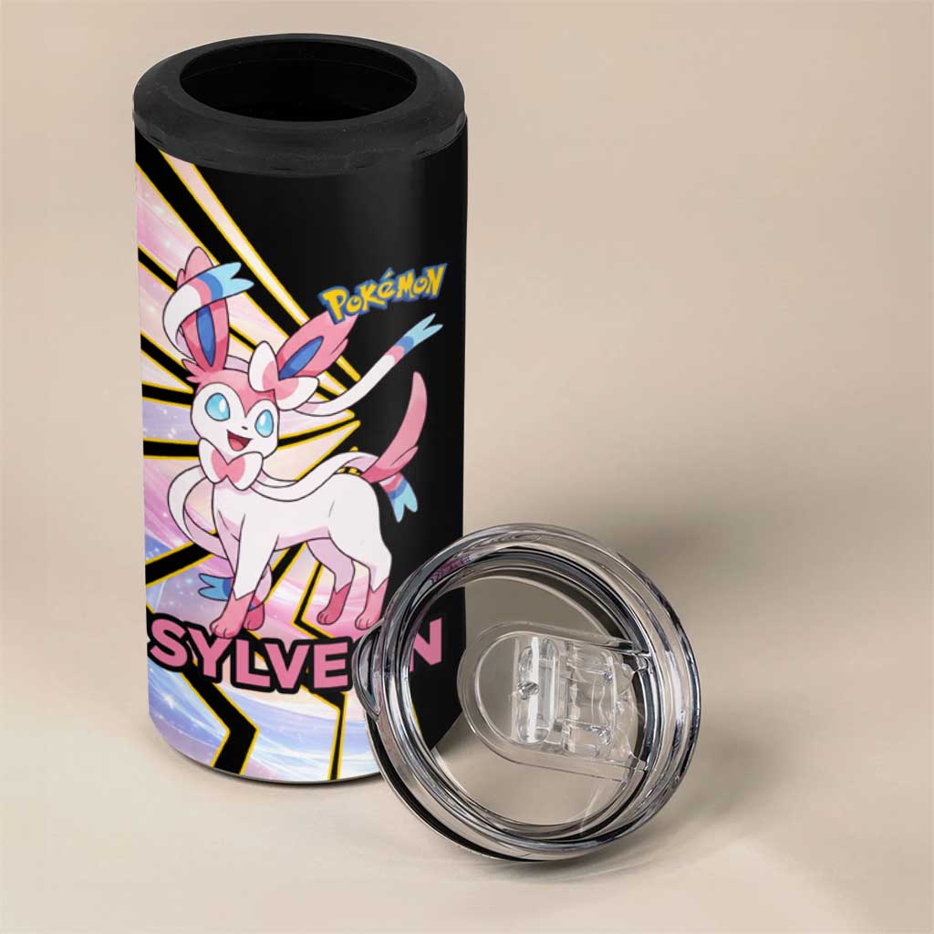 Sylveon Poké 4 in 1 Can Cooler Tumbler Pastel Ribbon Comic Style